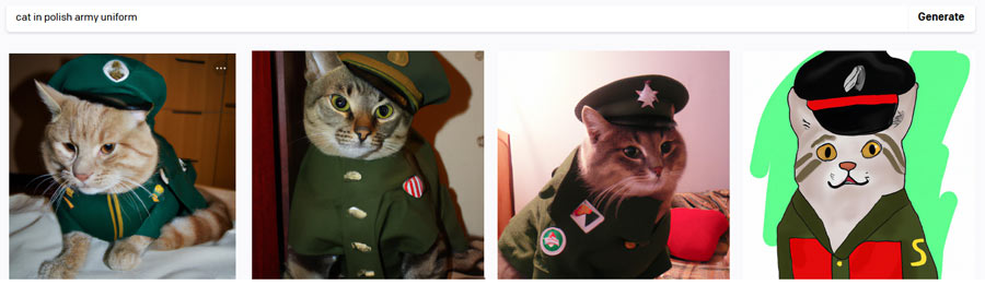 kot w mundurze wygenerowany przez sztuczną inteligencję